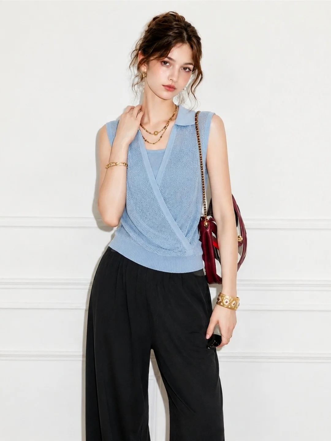 Summer Ice Silk Knitted Vest Comfortable Soft Sleeveless Overhead Design Commute Versatile Elegant Women's Top Poetic Lin Brand