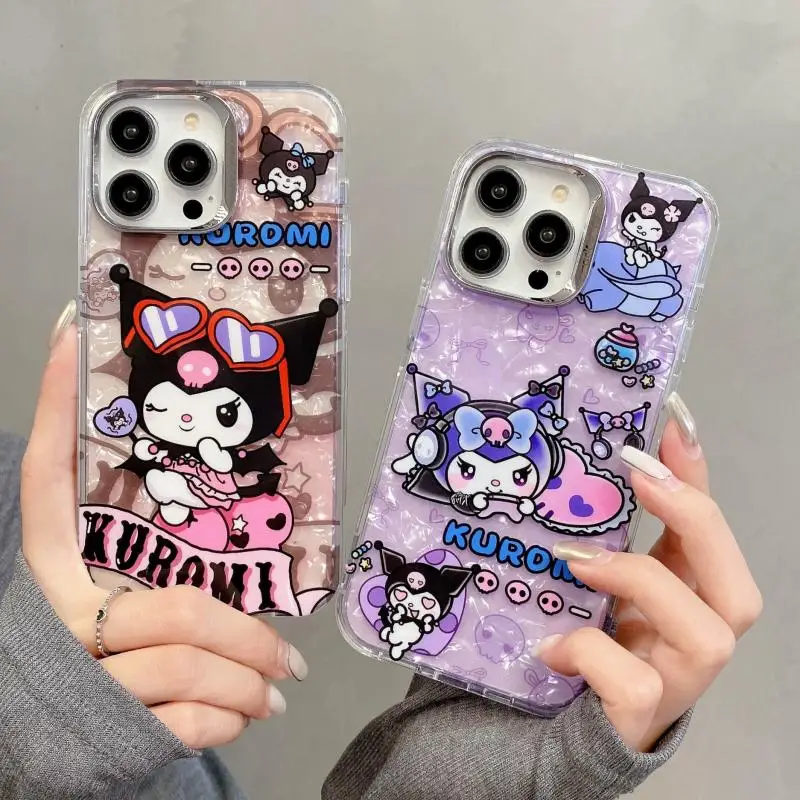 Sanrio Double Sided Laminated Kuromi Phone Case for iPhone 15 14 13 12 Pro Max Cute Cartoon Phone Protection Soft Case Gift