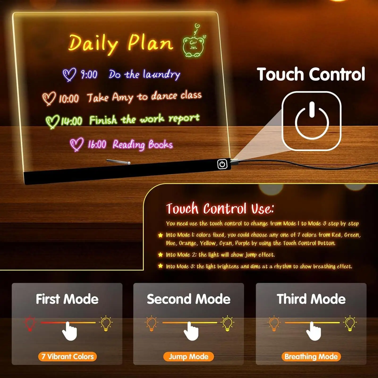 Led-tekentafel 7 kleuren droog wissen aanraakbediening schilderen speelgoed led-lichtbord voor kinderen nachtlampje thuiskantoren school