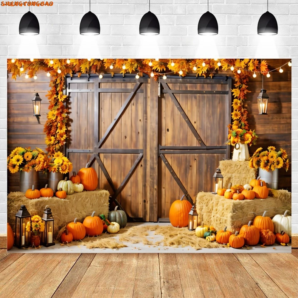 Harvested ฤดูใบไม้ร่วงฉากหลังสําหรับถ่ายภาพภายใน Golden Fall ฟักทองดอกไม้ Baby Shower ผู้ใหญ่เด็กภาพพื้นหลัง