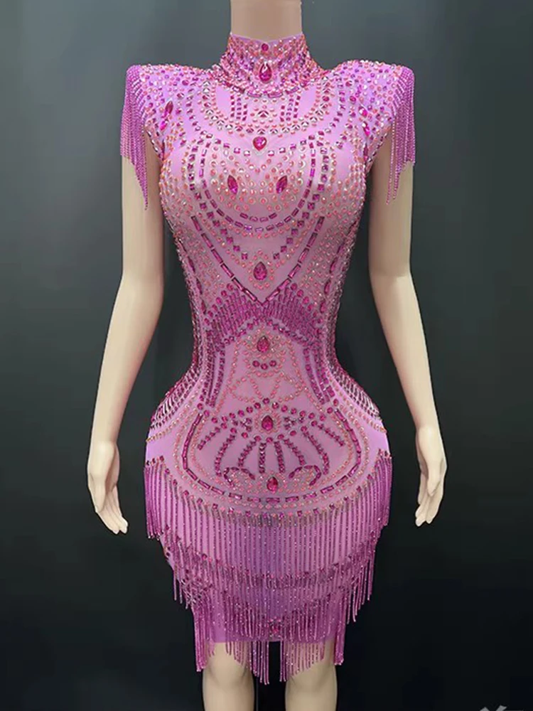 

High Quality Rhinestone Tassel Elastic Wrap Hip Skirt 2025 New Fashion Custom Women'S Clothing