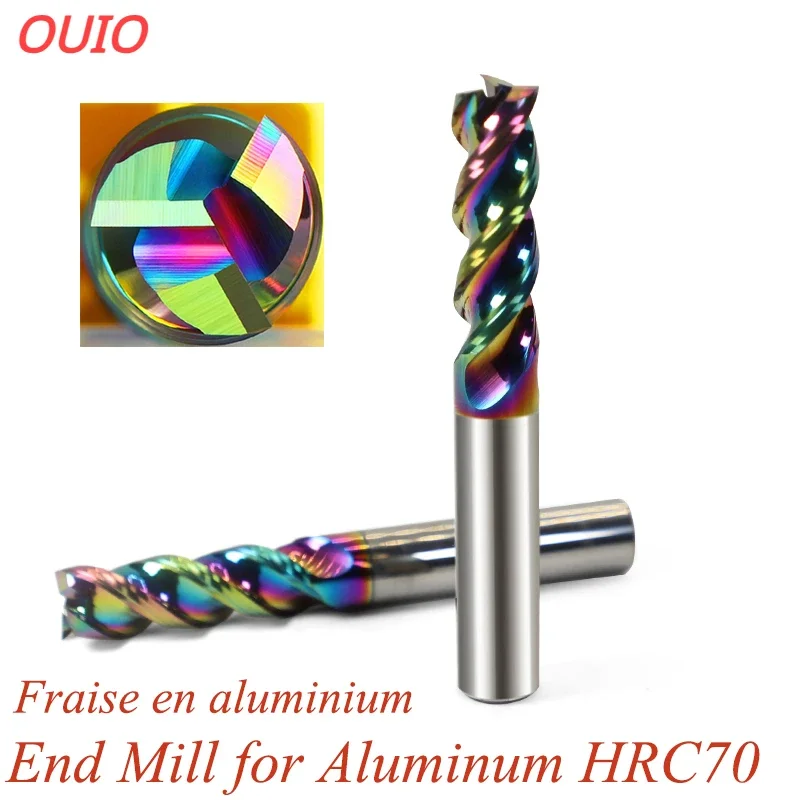 OUIO 1pc hrc70 3 Flutes Tungsten Carbide End Mill Aluminum Bit 1mm 4mm 6mm 8mm 12mm DLC Endmills Metal CNC Hard Alloy Milling