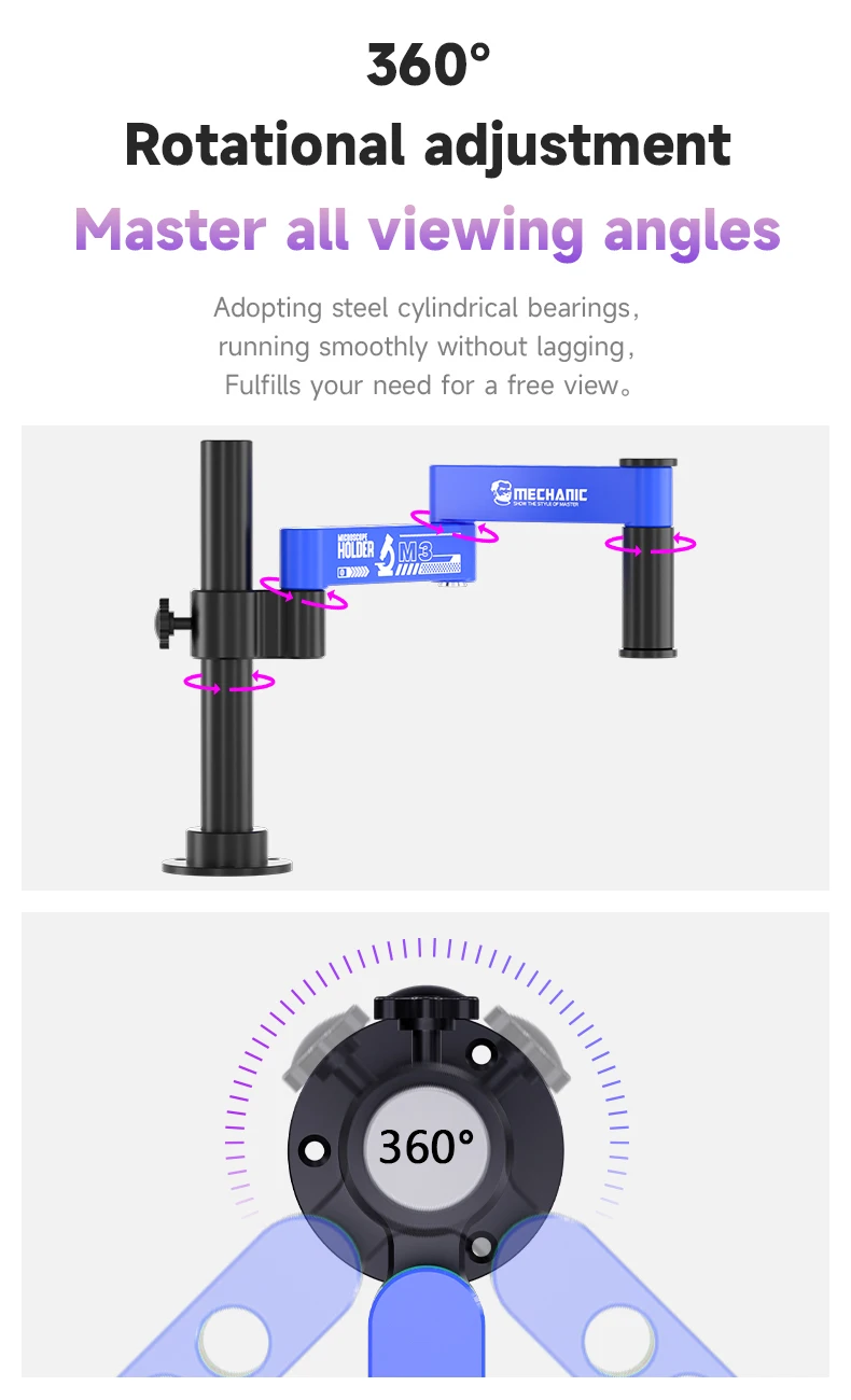 MECHANIC M3 360° Rotating Microscope Swing Arm Stand Adjustable Bracket for Stereo Microscope PCB Soldering Electronics Repair view 4