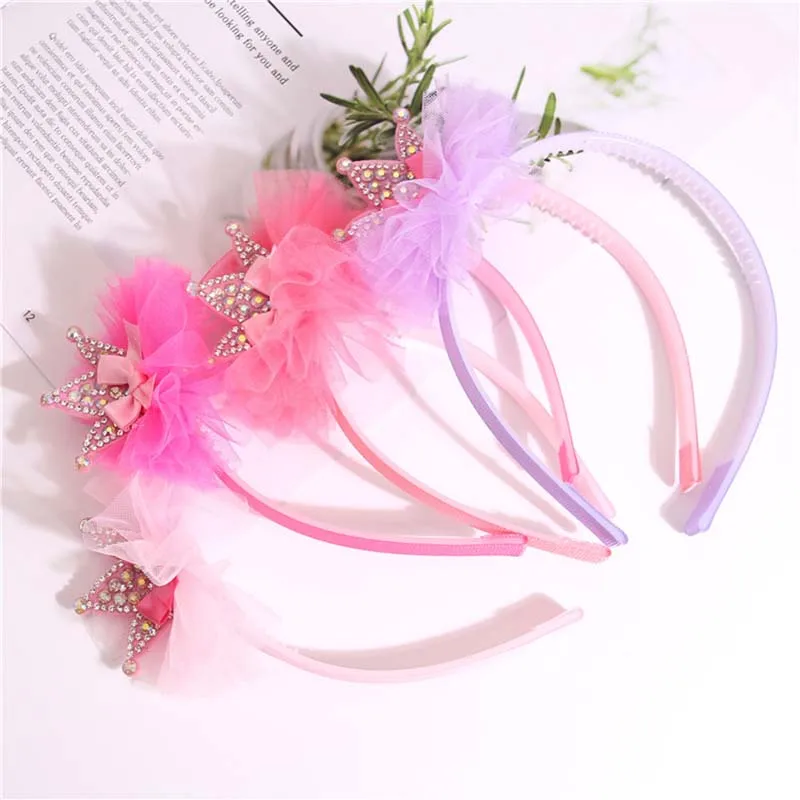 Candygirl Fashion Girls Hair Crown Lace Flower Headband Boutique Printed Handmade Ribbon Hairbands Children Hair Accessories