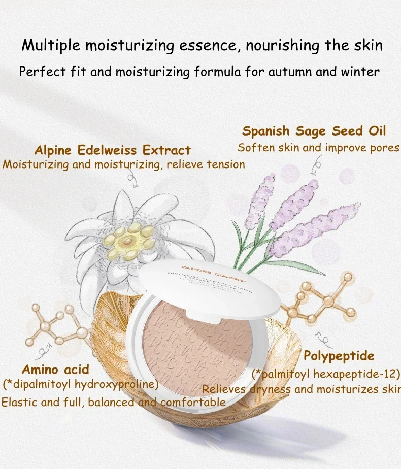 L'ADORE สี Laose Edelweiss Light Mist Pressed Powders แต่งหน้าแป้งควบคุมน้ํามัน Long Lasting Contour คอนซีลเลอร์