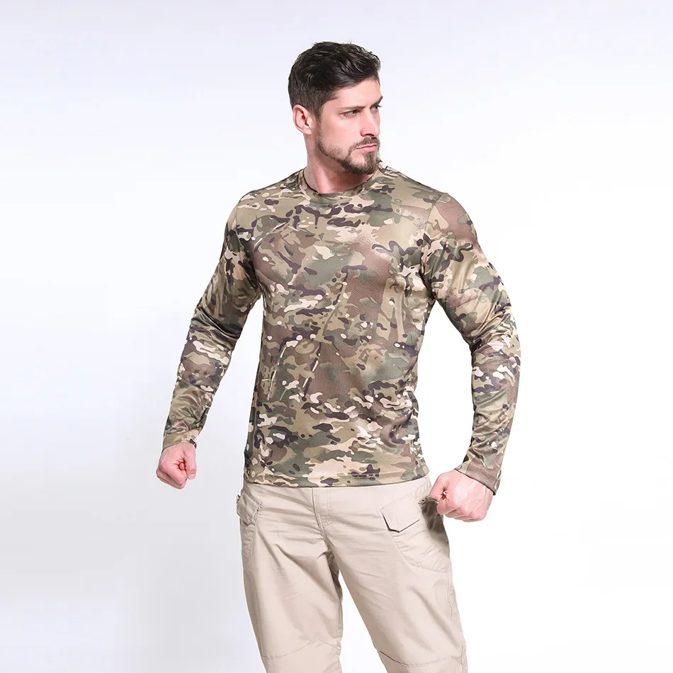 New Outdoor Clothing Slim Fit and Breathable Military Training Cycling Work Training Suit Camo Long Sleeve Quick Drying T-shirt