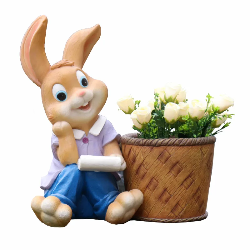 Cartoon Rabbit Ornaments, Outdoor Resin Crafts, Garden Courtyard Flower Jars, Creative Flower Pots, Animal Decoration Sculptures