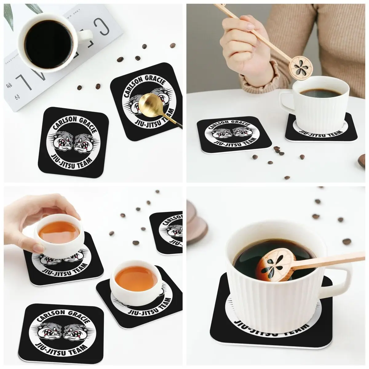 Carlson Gracie Jiu-Jitsu Team Coasters Kitchen Placemats Non-slip Insulation Cup Coffee Mats Decor Home Tableware Pads Set of 4