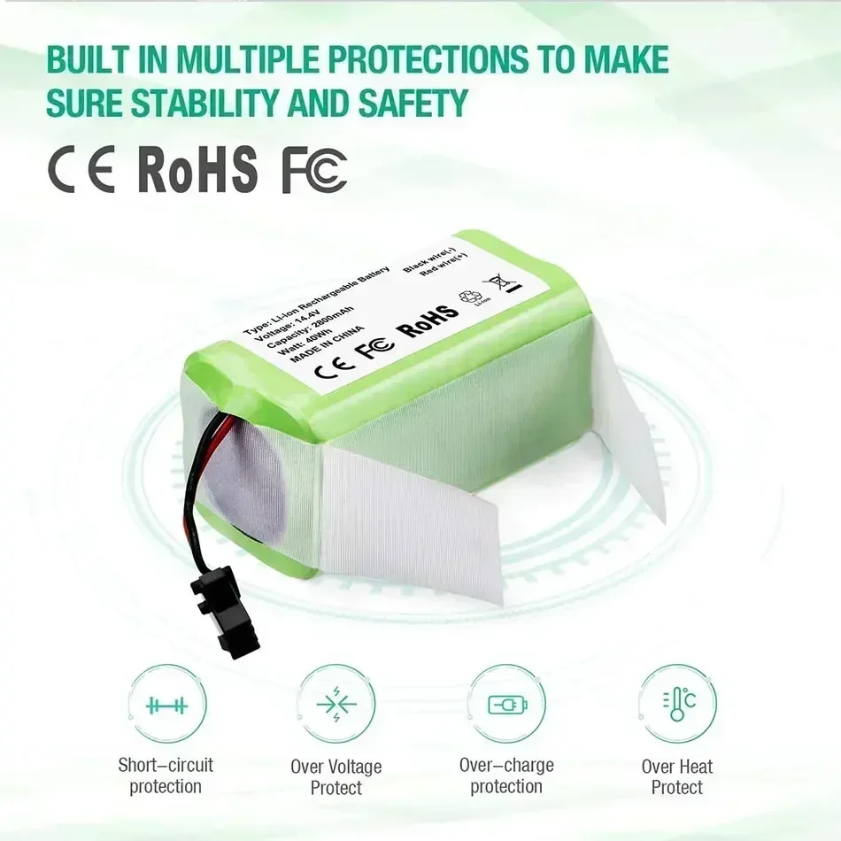 Enhanced Performance 14.4V 6800mAh  for Cecotek Conga 990 1090 Tesvor X500 Ecovacs Deebot Robot Vacuum Cleaner Replacement