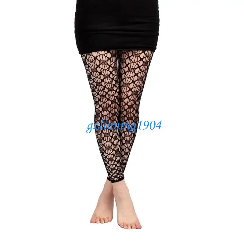 

L5YD High Waist Footless Tights Soft Stretchy Partterned Fishnets Thigh High Stockings for Women Net Footless Legging
