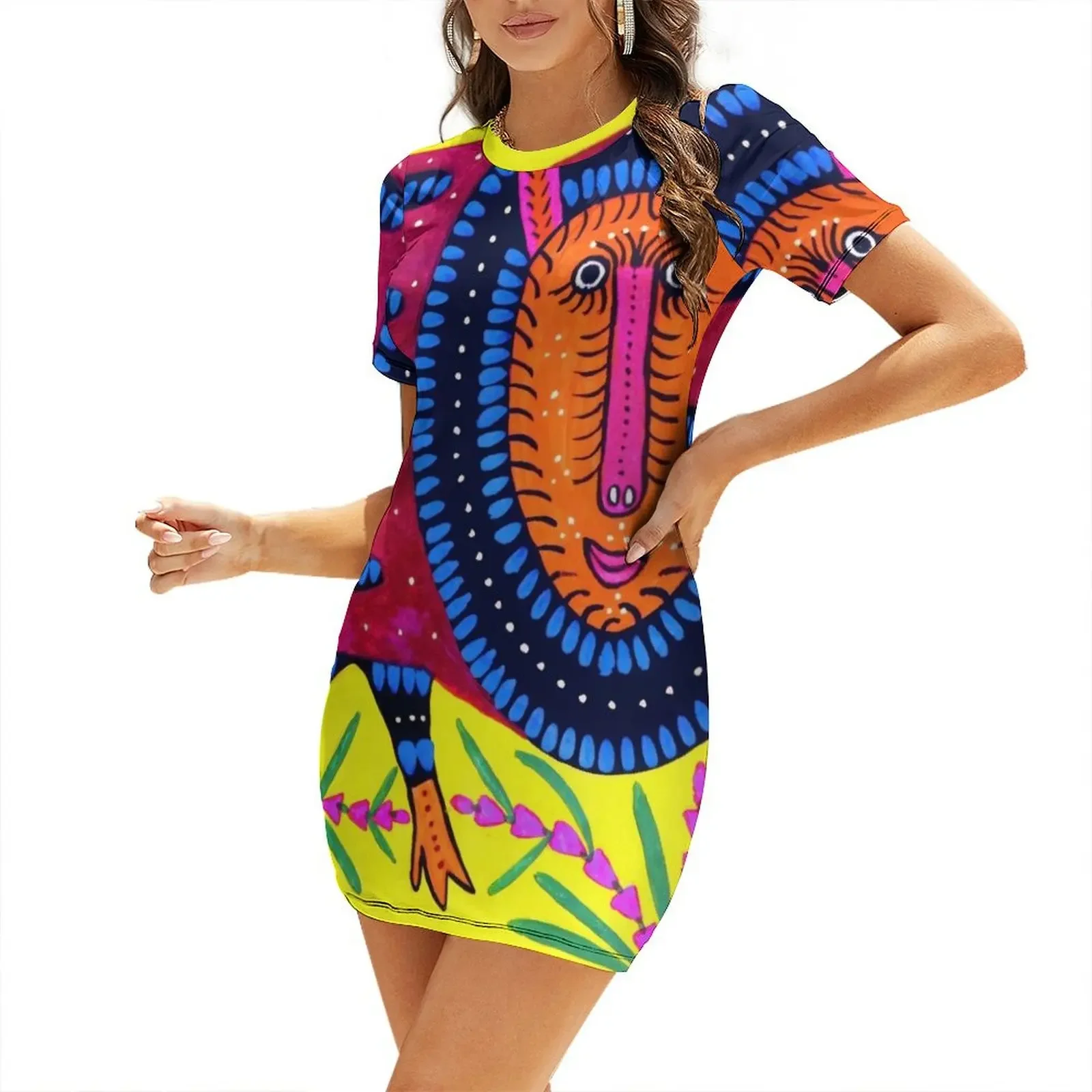 

maria prymachenko art, maria prymachenko prints, maria prymachenko paintings, primachenko oeuvres, Primachen Short-Sleeved Dress