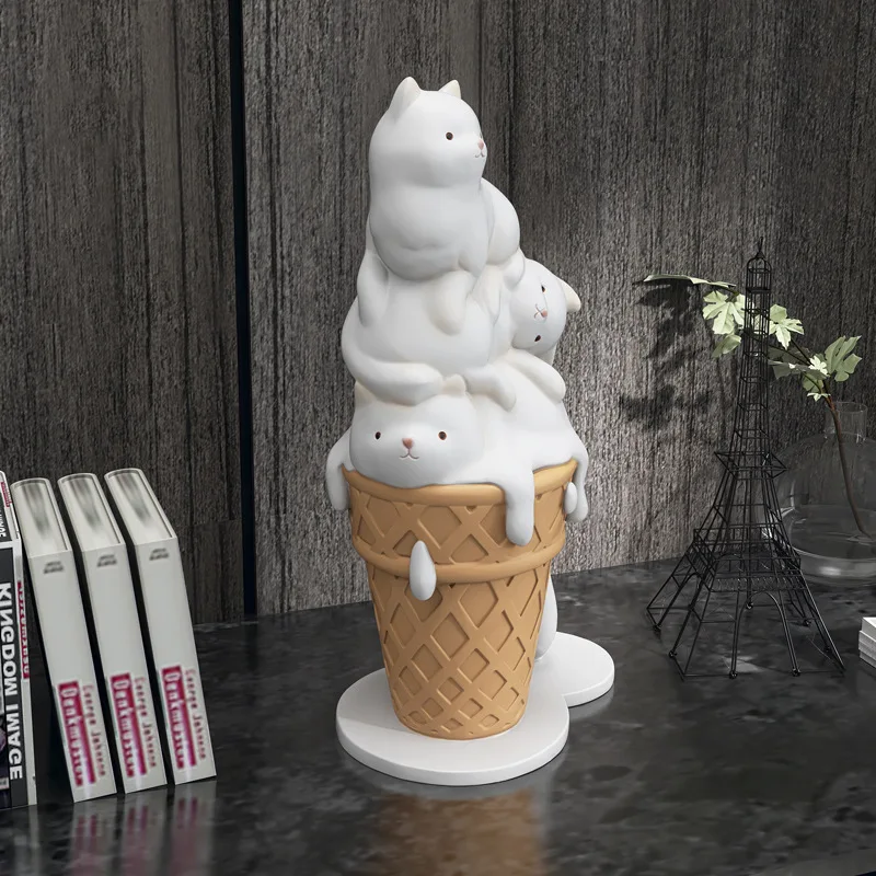 Ermakova Creative  Ice Cream Cat Ornament Sculpture  Figurine For Bookcase Shelf Modern Home Room Decor  Animal Figures