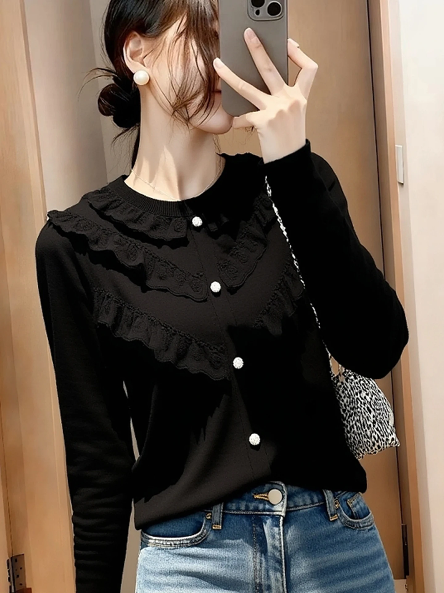 كشكش Sve محبوك سترة الدانتيل المرقعة طويلة Sve ملابس داخلية 2025 شتاء جديد Sle طبقة قاعدة دافئة المرأة Faion #4