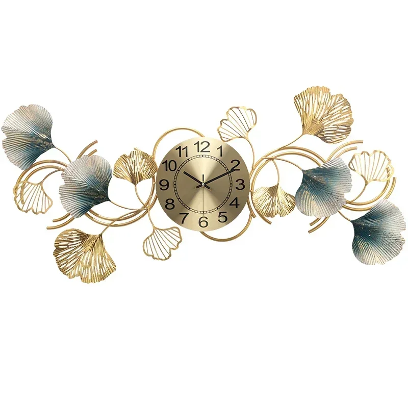 Metal Wall Clock Creative Ginkgo Leaf Clock Fashion Home Decor Mute Living Room Watch Stylish Timepiece Silent Operation