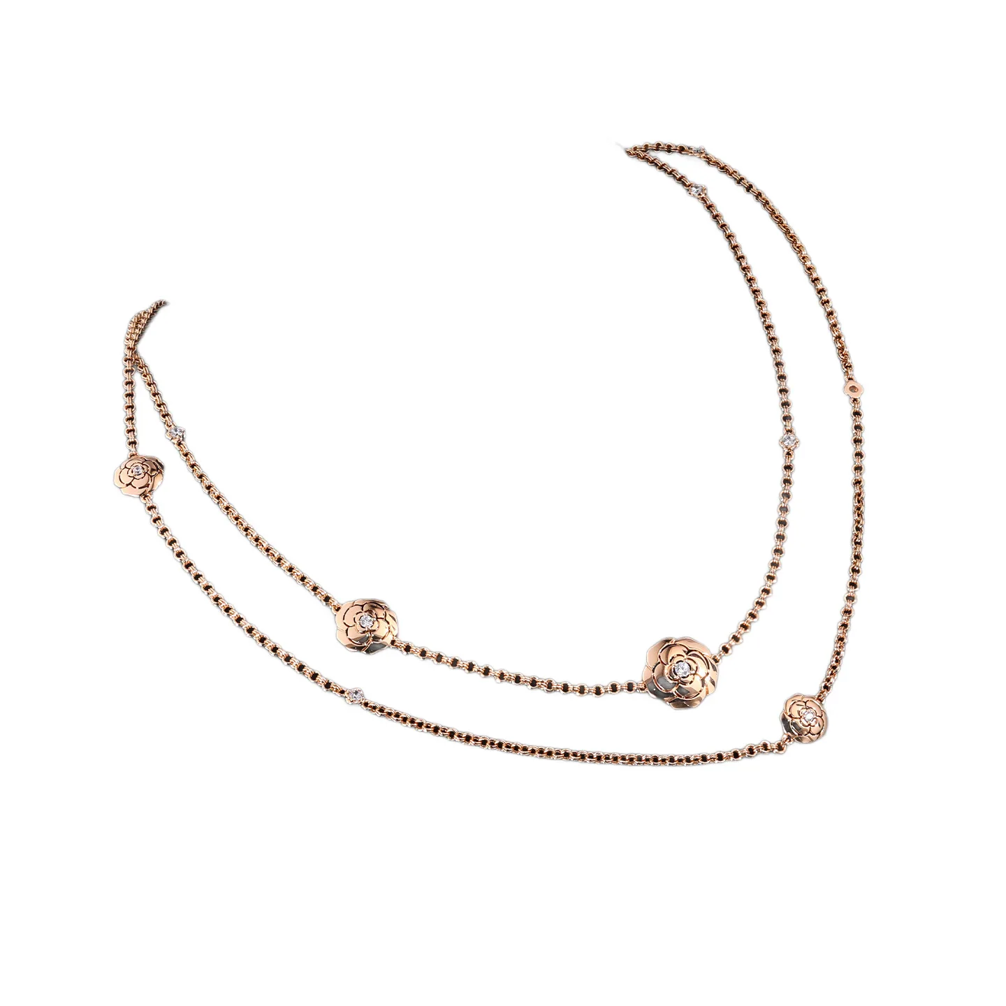Golden Camellia Double-Layer Collarbone Necklace, Light Luxury Sweater Chain, High-End French Style Necklace, Fashionable and Ve