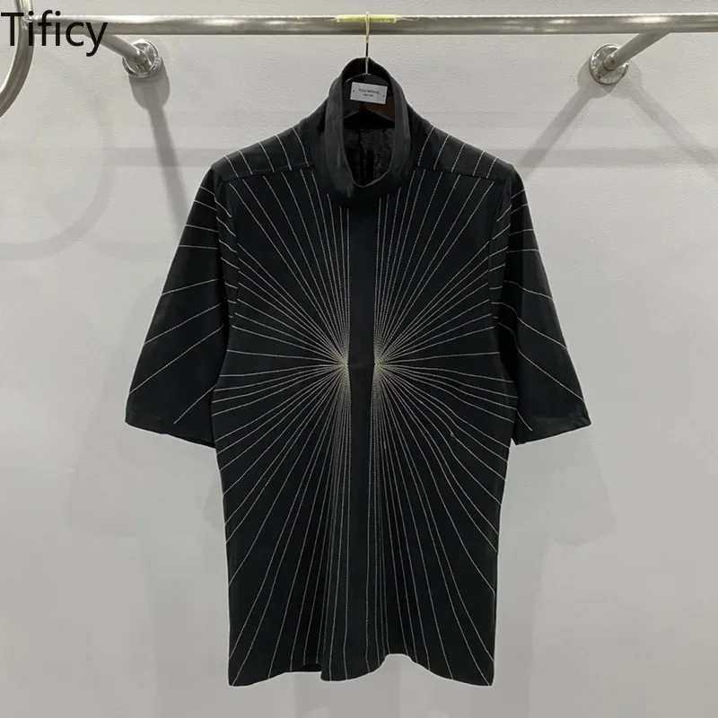 

TIFICY High Street Cotton Pullover Tshirts Tops Men's Dark Style Embroidered Sun Ray Loose Oversized Long T-shirt Tee Black