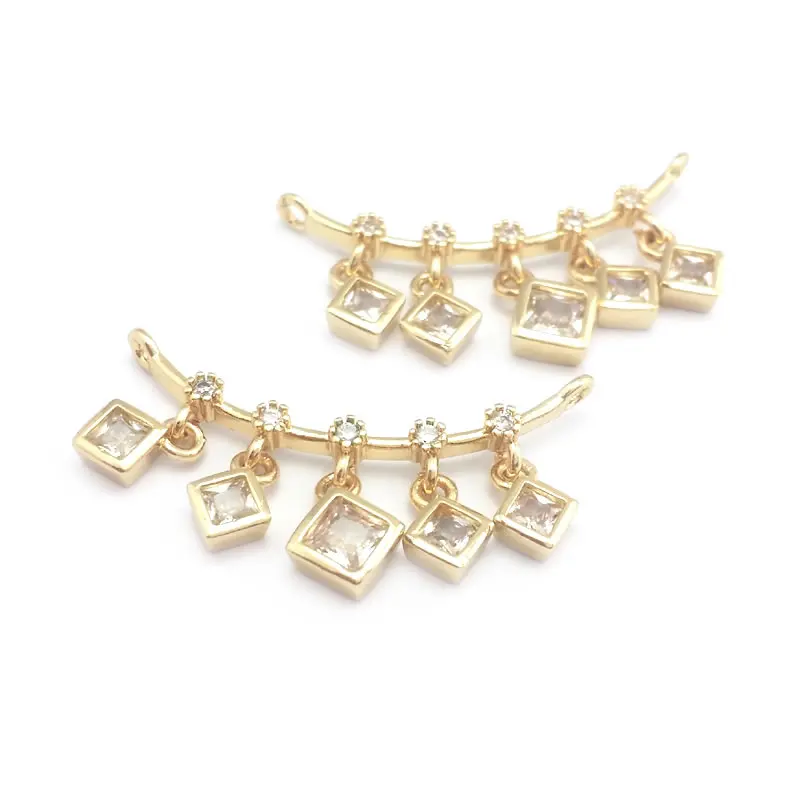 18K Gold Color Brass and Zircon 2 Holes Connect Charms Pendants High Quality Diy Jewelry Making Supplies Necklace Accessories