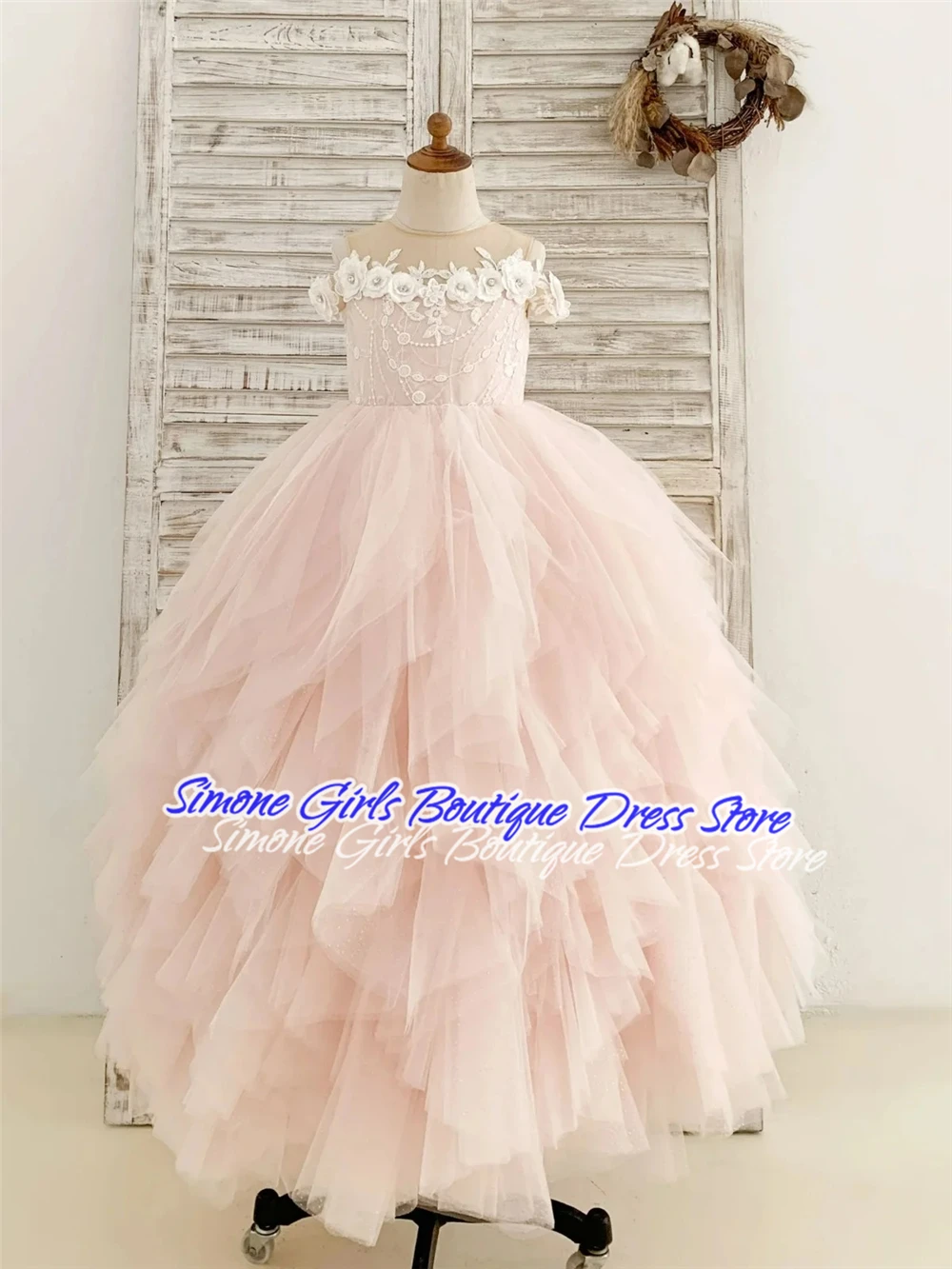 ชุดเดรสเด็กผู้หญิงแขนกุดปักลายดอกไม้สำหรับงานแต่งงาน งานเลี้ยงรับรองทางการ งานเฉลิมฉลองวันหยุด งานปาร์ตี้