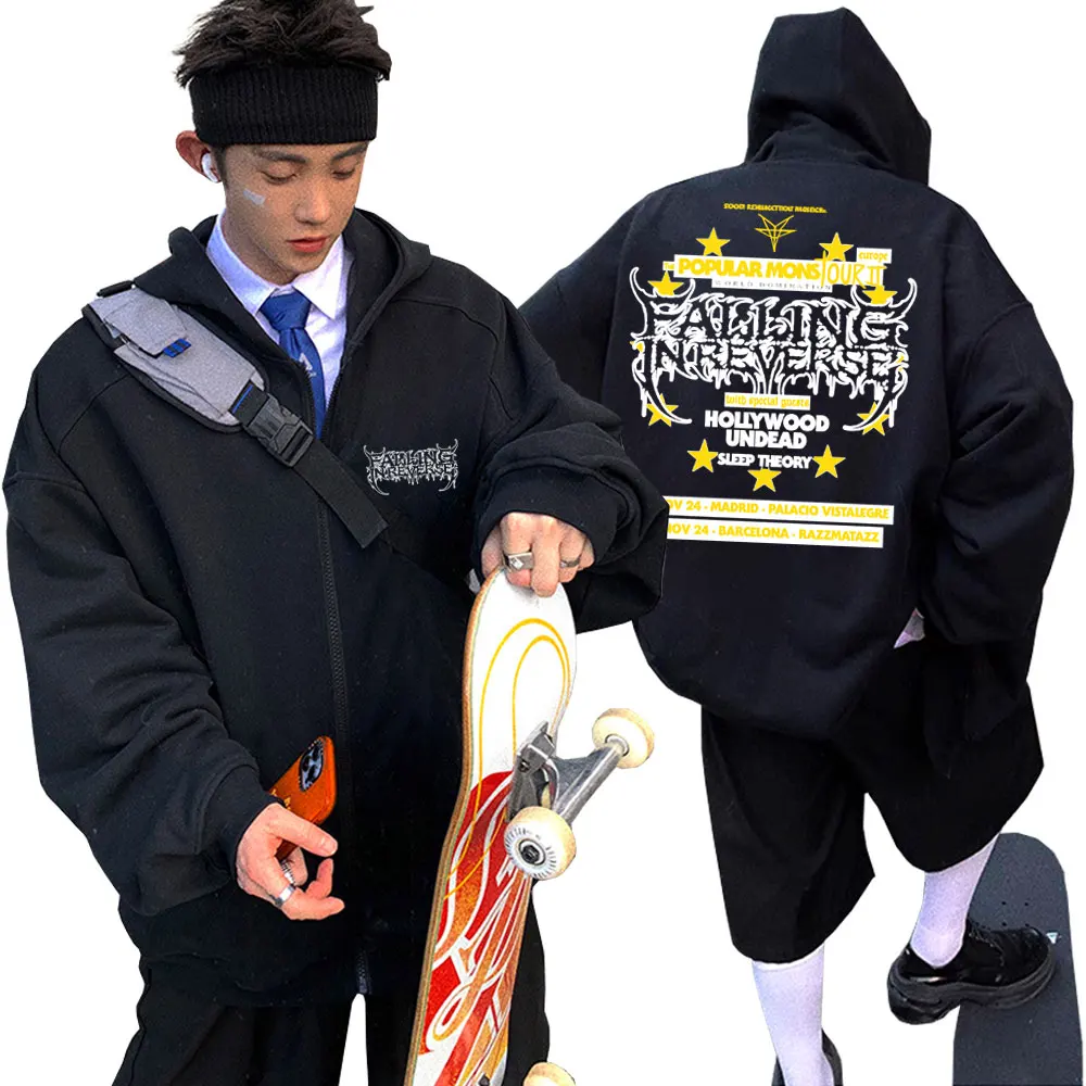 

Falling in Reverse The Popular Mons Europe World Tour Zipper Hoodie Men Women Fashion Rock Vintage Oversized Zip Up Sweatshirt