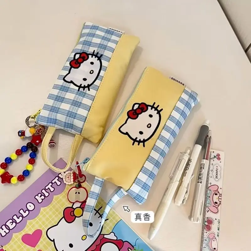 

Hello Kitty Cartoon Canvas Pen Bag Durable Zipper Stationery Pouch Students Large Capacity Storage Practical Back to School Gift