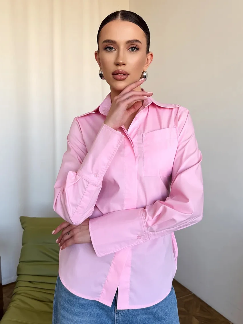 Parc Fee Fashion Loose White Office Women's Shirt Casual Lapel Long Sleeve Blouse Elegant Classic Solid Tops Female Clothing