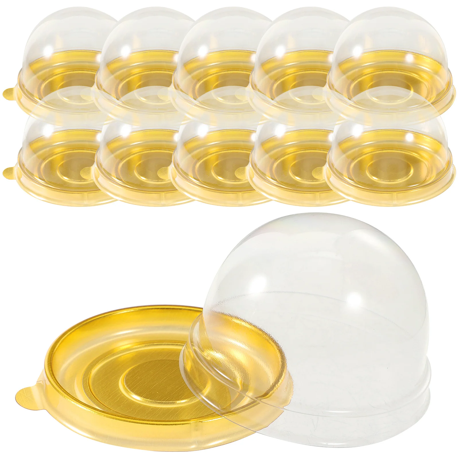 100pcs Round Plastic Egg-Yolk Puff Blister Box Container Dome Boxes Baking Packing Box (Golden Tray)