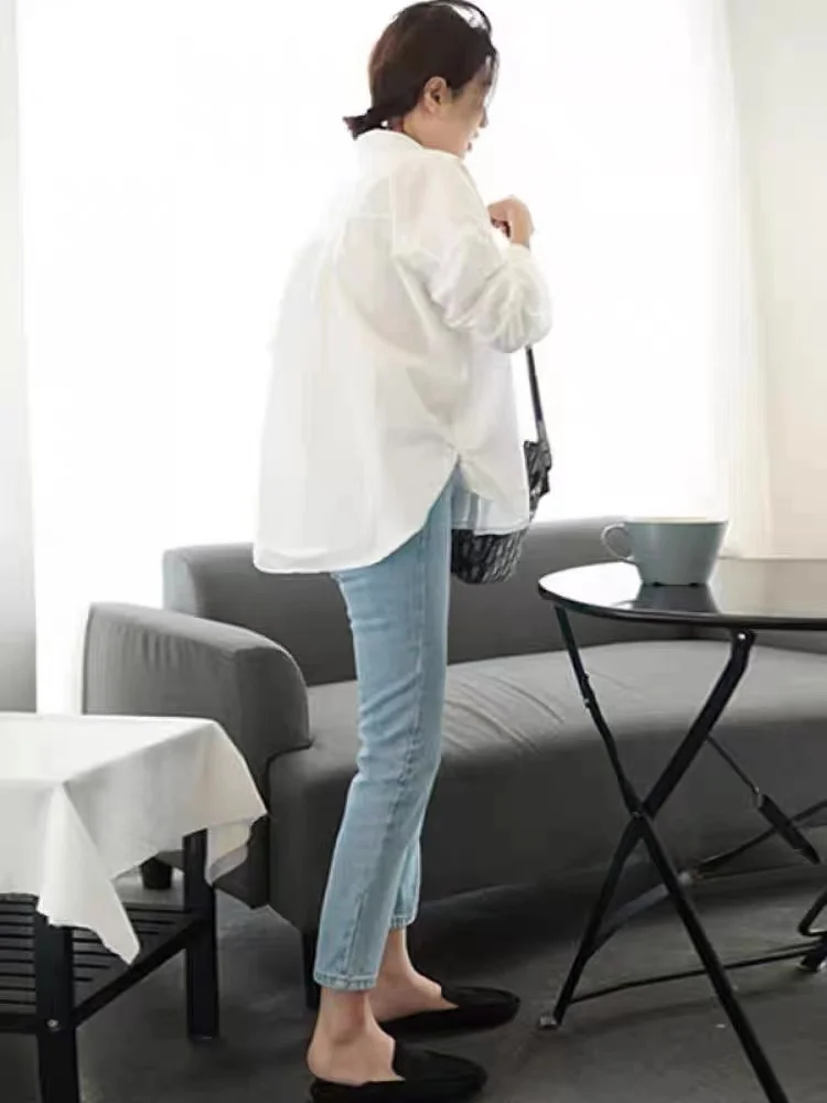 Top suelto informal blanco irt para mujer primavera otoño Dongda Gate Design Sensation talla grande grasa MM tejido algodón largo Sve P...