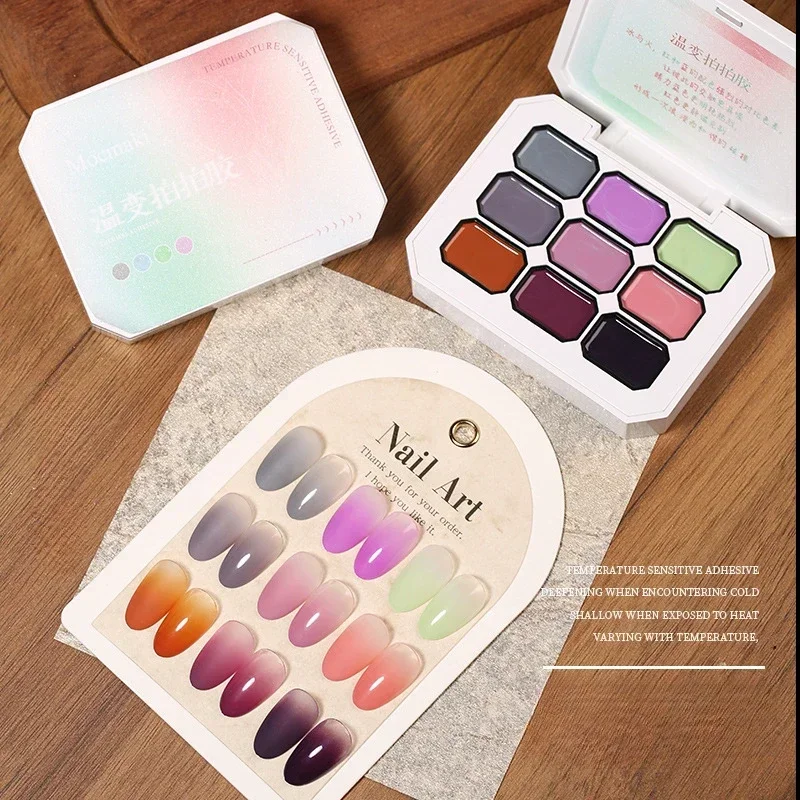 

9 Colors 4 In 1 Thermal Pat Painting Gel Gradient Blush Color Semi Permanent Soak Off UV&LED Gel Nail Art Creation Salon DIY