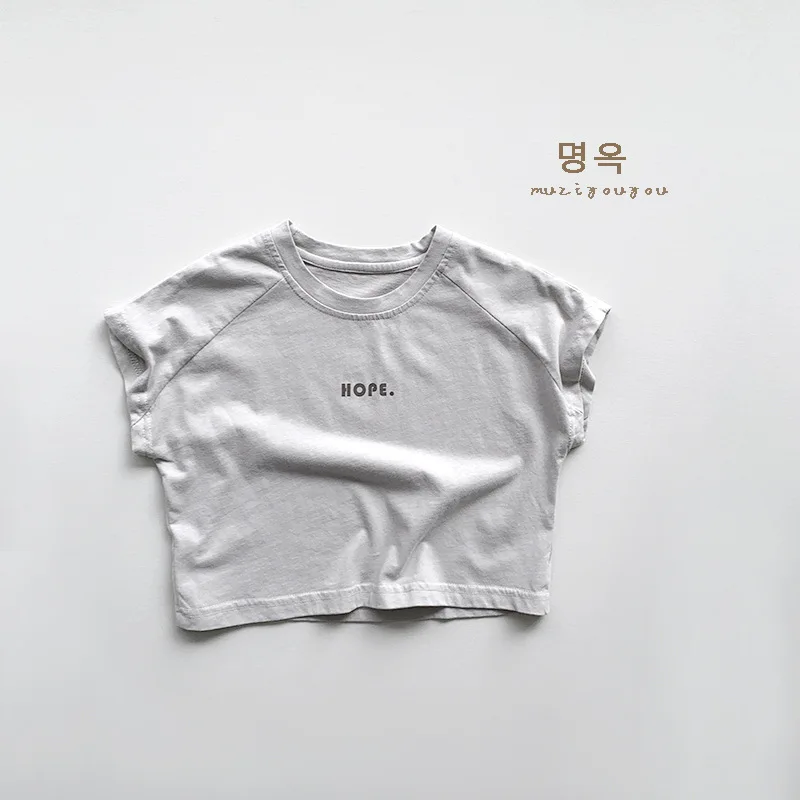 2024 New Summer Kid Letter Retro Short Sleeve Tees Girl Baby Thin Loose Simple All-match T-shirt Boy Children Cotton Casual Tops