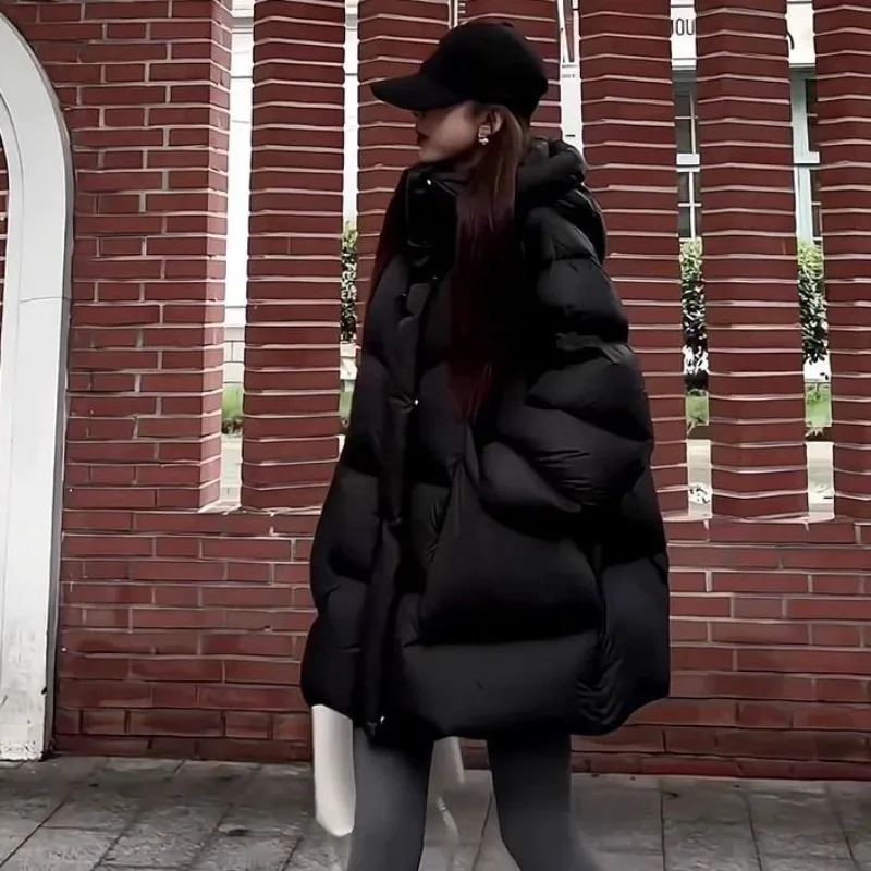 

Winter New Fashionable Long Medium and Long Hooded Thickened Duck Down Warm Loose Coat Exquisite Simple Personality Down Jacket