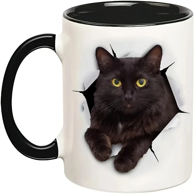 

11oz Black Cat Ceramic Coffee Mug - Perfect Gift for Cat Lovers, Birthdays, Anniversaries, and Summer Parties