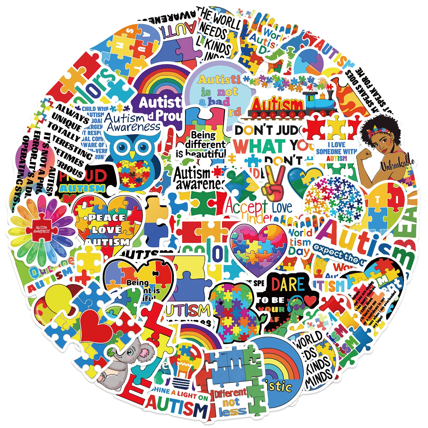 50pcs World Autism Day Sticker For Notebook Wall Decorative DIY Waterproof Stickers view 2