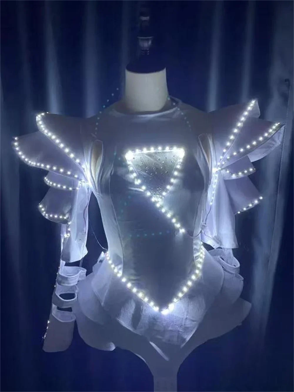 Disfraz de Gogo LED para mujer, leotardo con iluminación, tutú reflectante, ropa luminosa brillante, espectáculo de baile, fiesta, discoteca, novedad