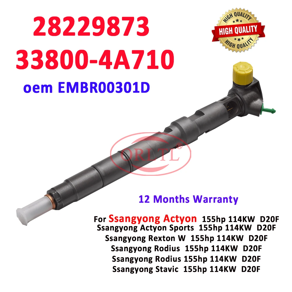 ORLTL 28229873 33800-4A710 New Injector EMBR00301D Diesel Fuel Injector 338004A710 A6710170121 For Ssangyong Actyon Rexton