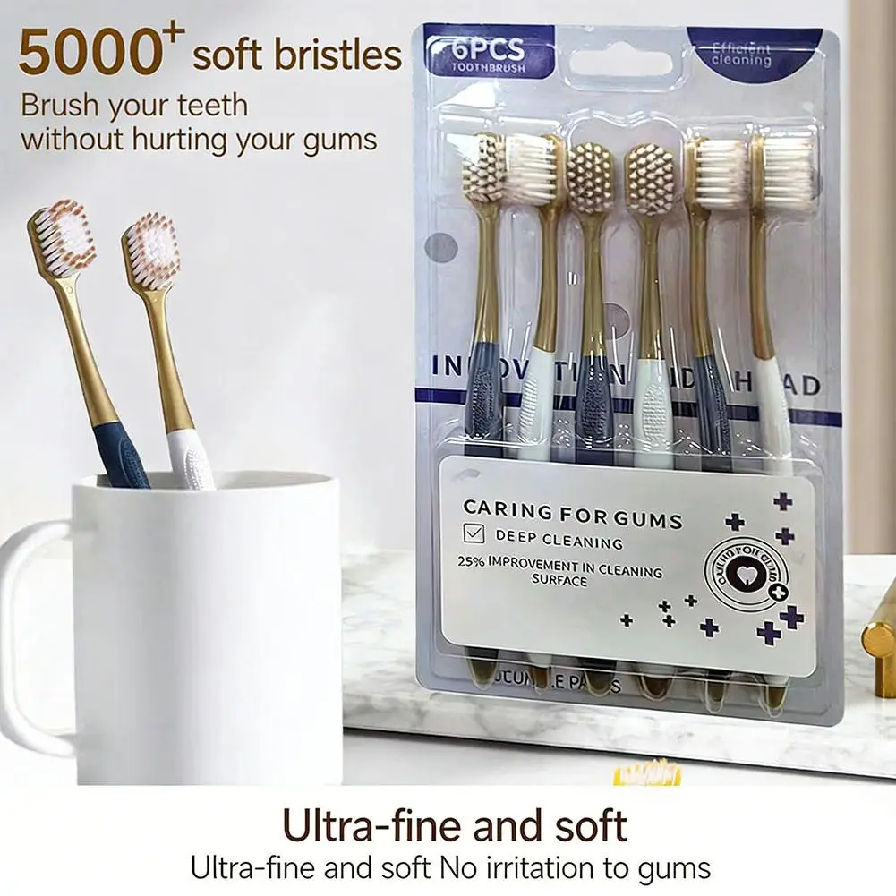6 Pack Soft Bristle Toothbrush for Sensitive Teeth & Gums, Gentle Plaque Removal for Adults Kids Clean Teeth And Protect Gums
