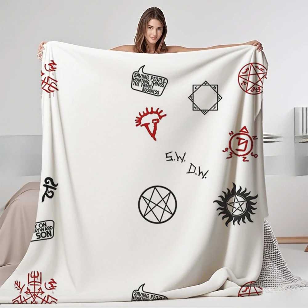 

Spring/Autumn Flannel Cozy Blanket Supernatural Sigils And Symbols Quilted Bed Runner Throw Scandinavian No-Shedding Blankets