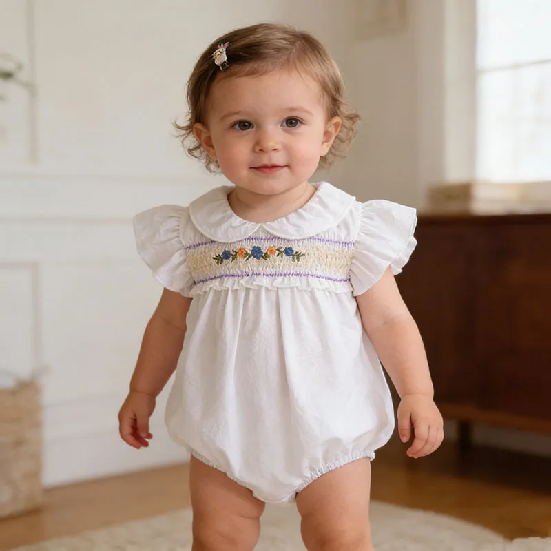 Girls Onesie 2026 Spring and Summer New Childrens Clothing Korean Style Girl Baby Foreign Style Embroidery Embracing Onesie