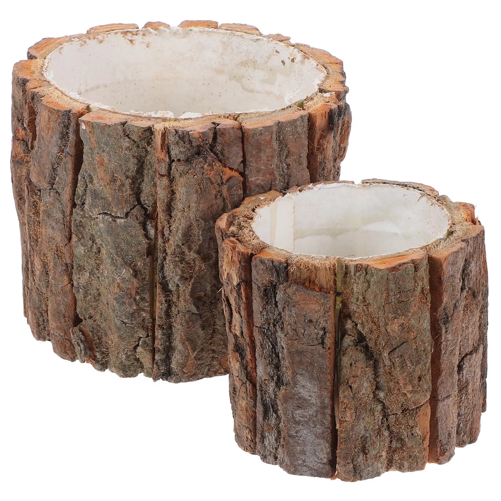 2 Pcs Bark Fountain Wood Plant Pots Succulent Bonsai Planter Log Container Flower Tree Stump Rustic Faux