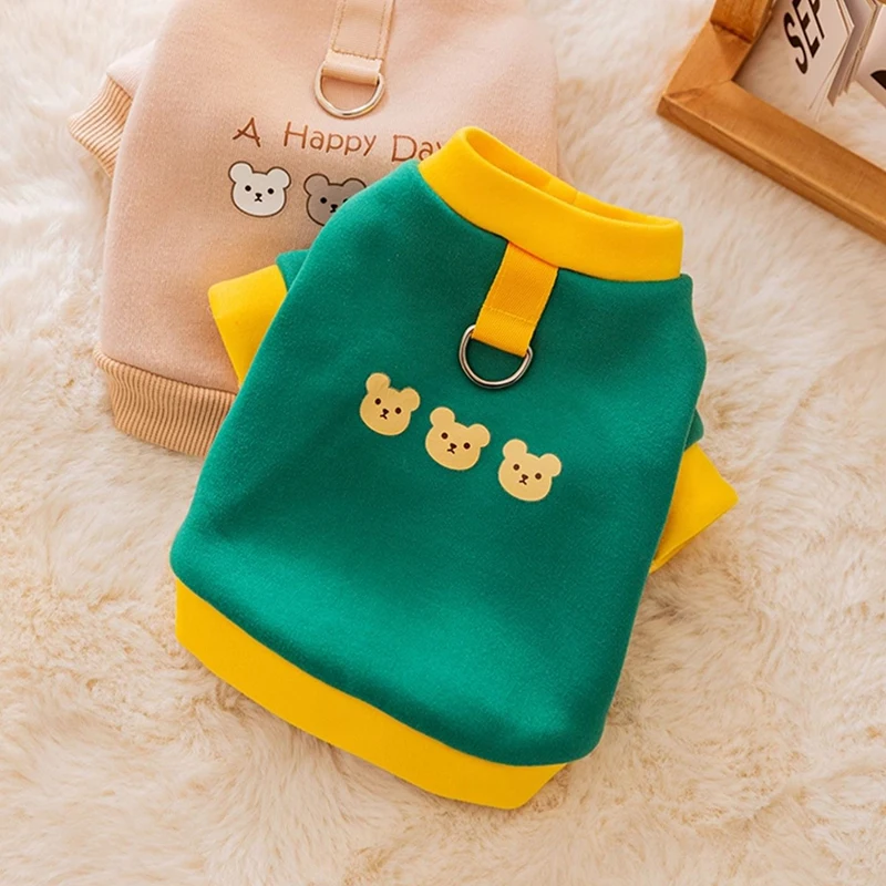 

Korean-style Two-legged Pet Clothing Teddy Cartoon Hoodie Winter Cute Three Little Bear Patterns Dog Hoodie with Buckle