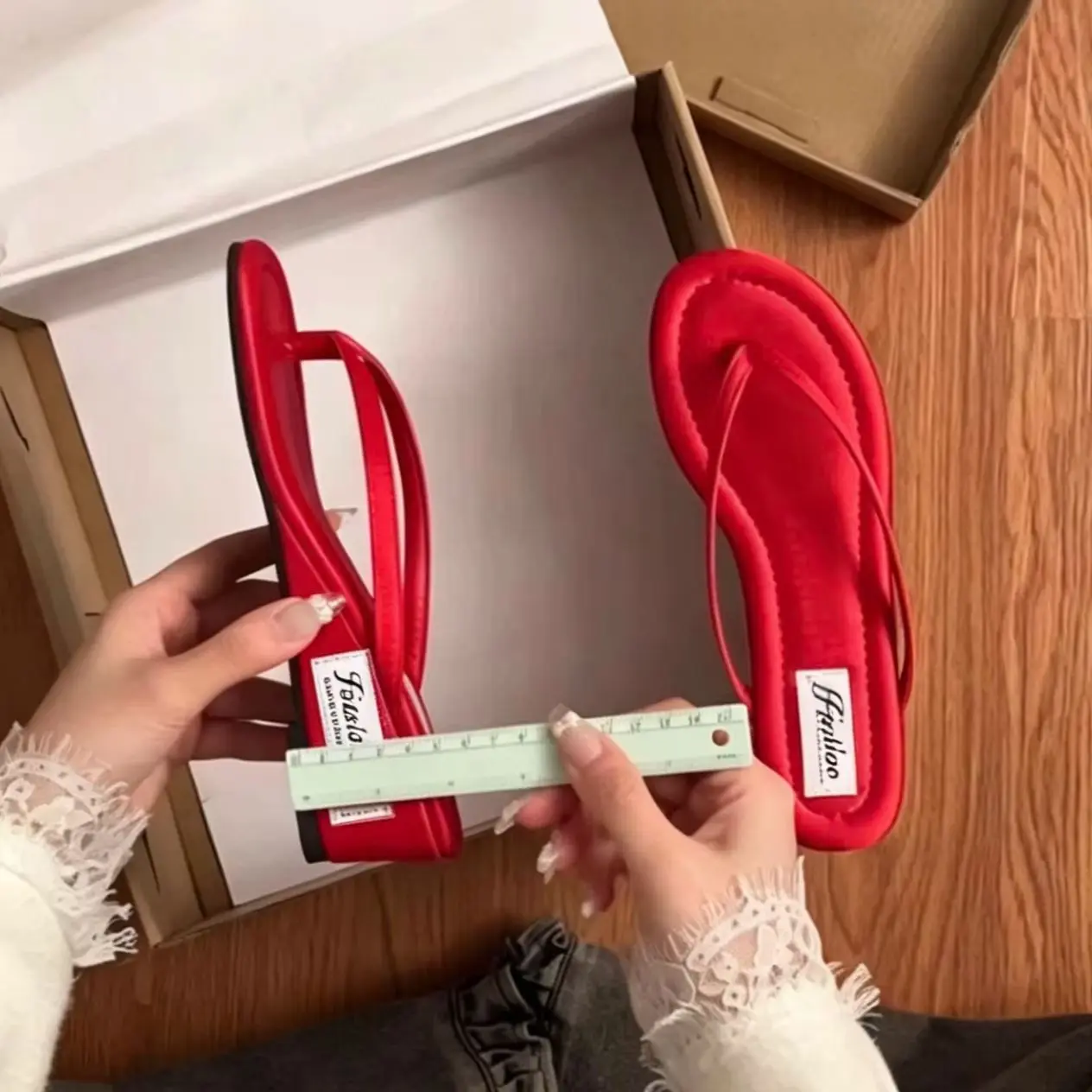 Women's Red Suede Wedge Flip Flops, Open Toe Summer Slides, Comfortable Footwear for Beach Vacation Wear
