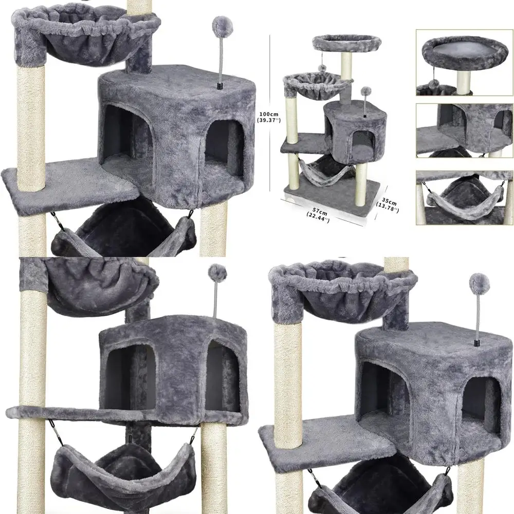 

Grey Feline Haven: Multi-Level Cat Tree with Condo and Spacious Hammock
