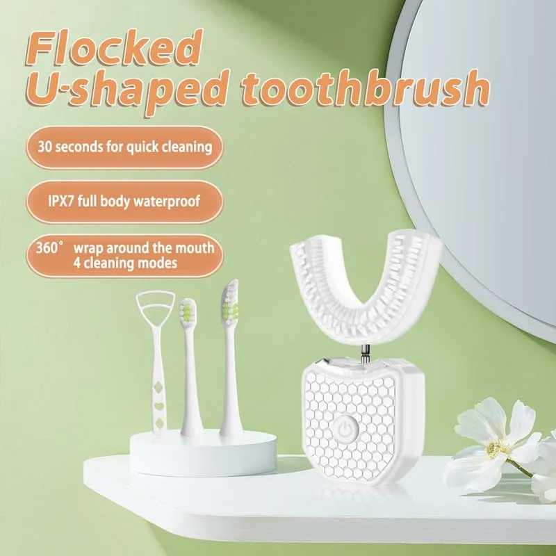 U-Shaped 360° Ultrasonic Electric Toothbrush Nylon Bristles Teeth Cleaning Whitening Oral Care Set