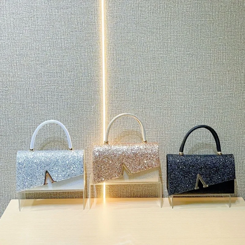 2025New شيك بريق حقيبة يد المرأة مساء حقيبة صغيرة موضة حساسة أنيقة رصع الماس حقيبة حفلات سيدة سلسلة حقيبة كتف