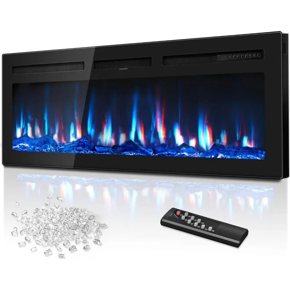 NEW 50 Inch Electric Fireplace in-Wall Recessed and Wall Mounted with Remote Control,750W/1500W Thin Wall Fireplace Heater