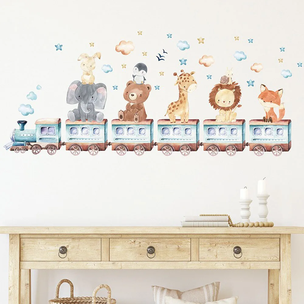 Cartoon Cute Africa Animals Wall Stickers Elephant Giraffe Bear Fox Kids Room Kindergarten Home Decoration