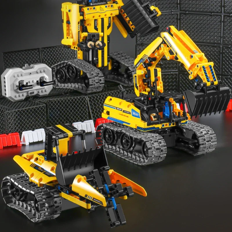 520Pcs 3 in 1 Deformation City RC Robot Excavator Racing Car Building Blocks Remote Control Bulldozer Truck Bricks Toys For Kids