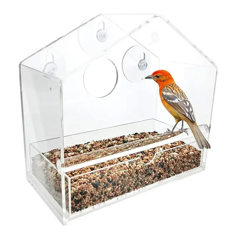 Pet Accessories 20x19cm Wild Bird Feeding Pan Clear Acrylic Window Bird Feeder for Bird Behaviour