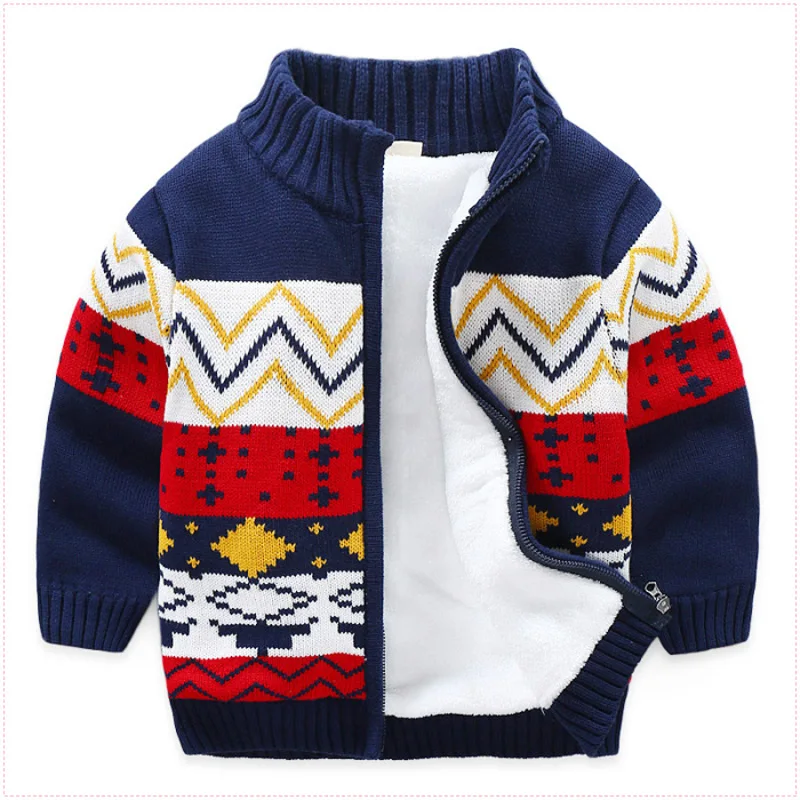 

Winter Children's Cotton Sweater Coat Thick Boys and Girls Zipper Cardigan Turtleneck 2-13T