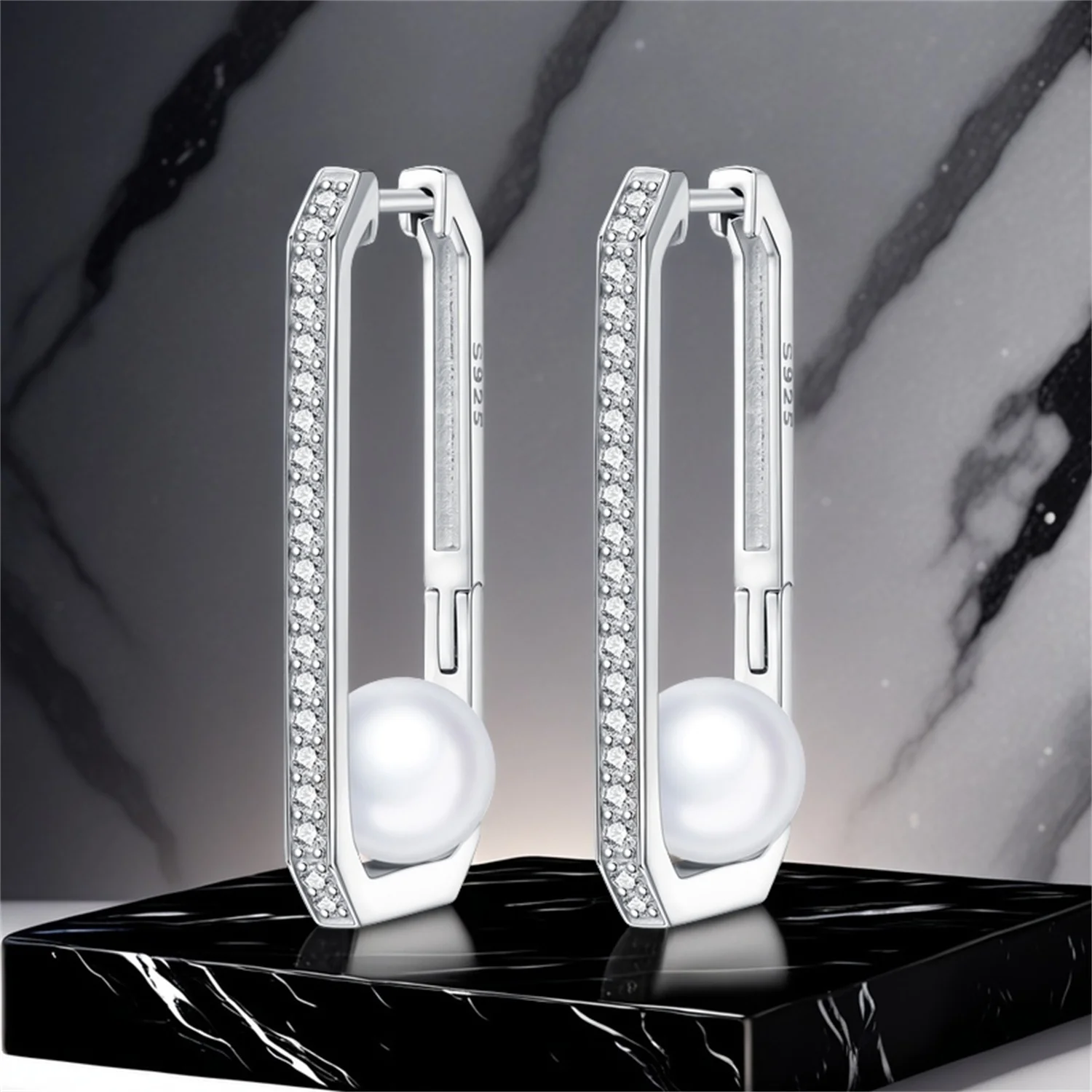 Orstarry S925 Sterling Silver Basic Box Pearl Earrings Hoop Earrings For Women Jewelry Original Party Trendy Gifts
