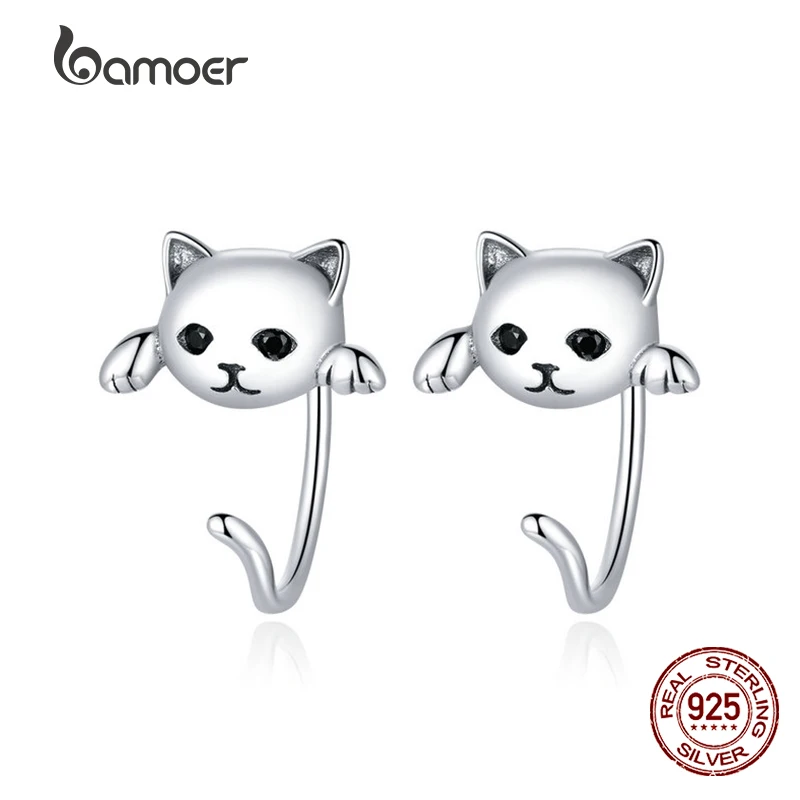 BAMOER Genuine 925 Sterling Silver Minimalist Cute Tail Stud Earrings for Women Animal Fashion Jewelry Orecchini SCE965